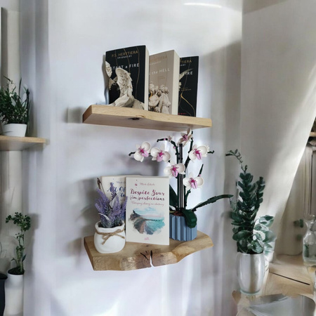 Półka dębowa wisząca 40 cm – z naturalną krawędzią, lite drewno