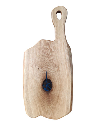 Duża deska do serwowania z żywicą i rączką – dębowa, unikalny kształt