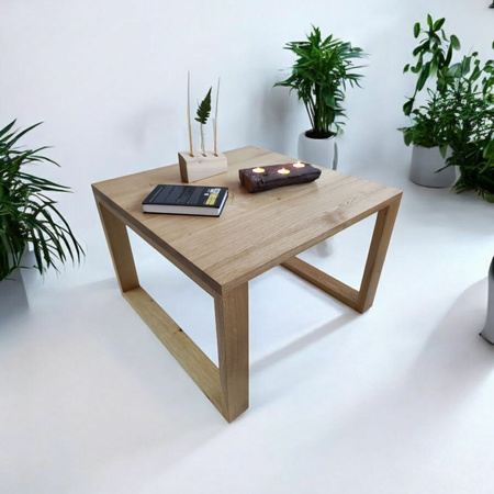 STOLIK kawowy dębowy kwadratowy – lity dąb, blat czysty lub dziki 70×70 cm