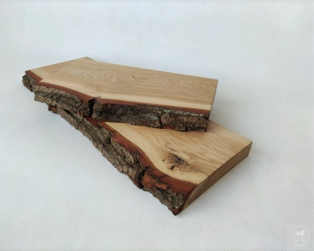 Półki dębowe z korą na ścianę – komplet 30 i 50 cm, lity dąb