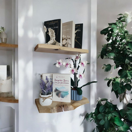 Półka dębowa wisząca 40 cm – z naturalną krawędzią, lite drewno