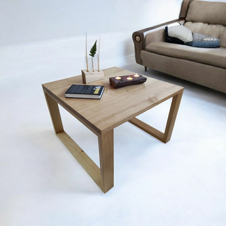 STOLIK kawowy dębowy kwadratowy – lity dąb, blat czysty lub dziki 70×70 cm