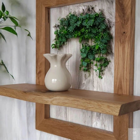 PÓŁKA dekoracyjna na ścianę z ramą dębową – designerska, ręcznie wykonana