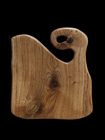 Deska do serwowania z dębu z żywicą epoksydową – unikatowy kształt, niebieska