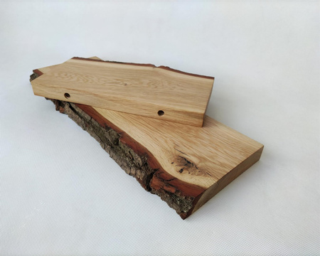 Półki dębowe z korą – komplet 30 cm i 50 cm, naturalna krawędź, lite drewno