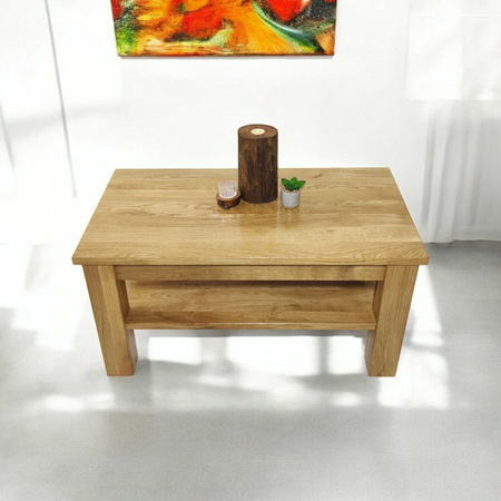 STOLIK kawowy dębowy z półką – masywna ława do salonu z litego dębu 90×50 cm