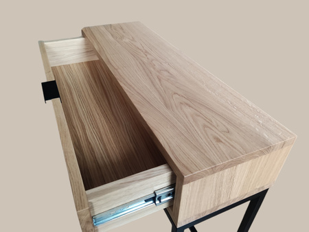 KONSOLA dębowa z szufladą 80 cm – loft, czarny stelaż
