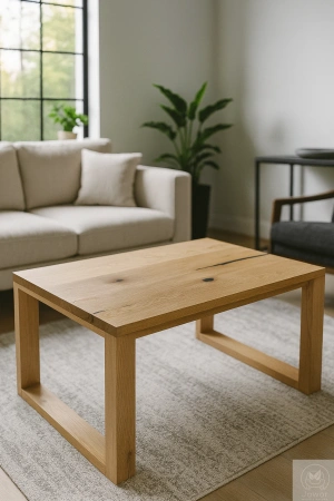 STOLIK kawowy dębowy z żywicą epoksydową – rustykalny lity dąb 90×56 cm