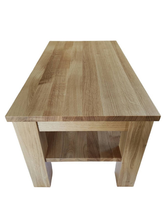 STOLIK kawowy dębowy z półką – masywna ława do salonu z litego dębu 90×50 cm