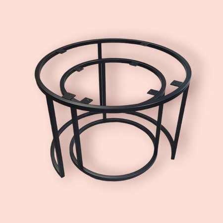 KOMPLET stolików kawowych dębowych okrągłych – nowoczesny zestaw 2w1 na metalowym stelażu