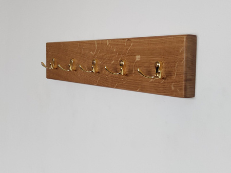 WIESZAK ścienny dębowy na ubrania – do przedpokoju – złote uchwyty 60 cm