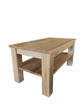 STOLIK kawowy dębowy z półką – masywna ława do salonu z litego dębu 90×50 cm