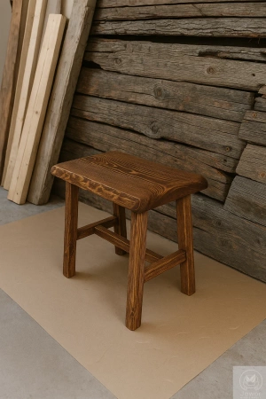 STOLIK kawowy sosnowy postarzany – rustykalna ławeczka z litego drewna 48×28 cm