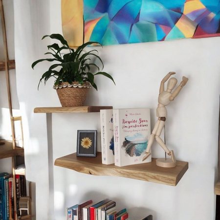 Półki dębowe z litego drewna – komplet 30 i 50 cm z naturalną krawędzią
