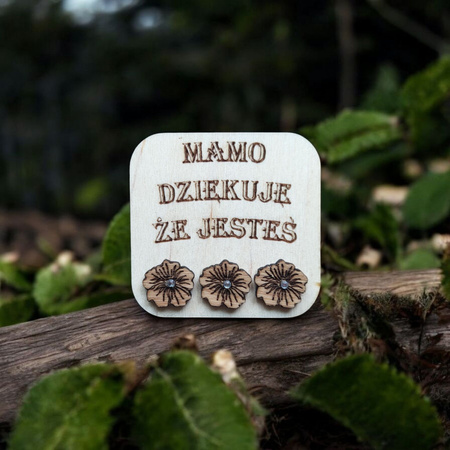 KOLCZYKI kwiaty z drewna – z cyrkonią, naturalne i lekkie